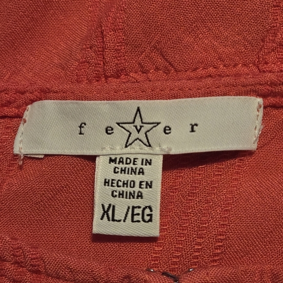 fever Women's XL Coral Blouse Textured Stripes 3/4 Sleeve Open Weave Eye Hook - Picture 8 of 12